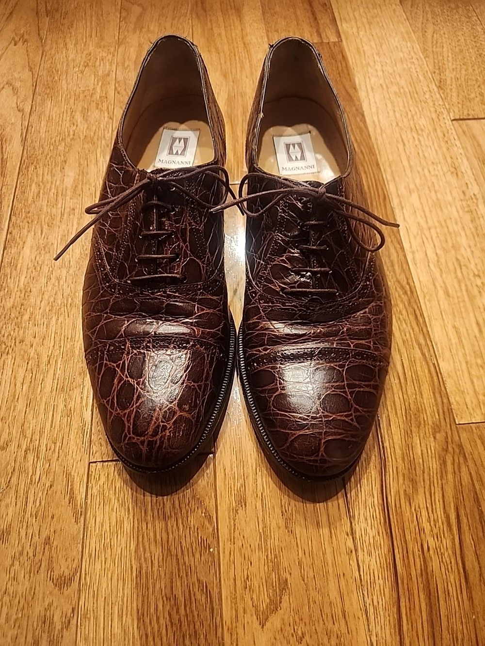 Magnanni Men’s Brown Crocodile Leather Dress Shoes Size 10.5 M Made in Spain